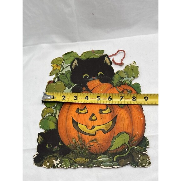 Vintage Hallmark Halloween Jack O’Lantern Kitten Cat  Pumpkin DieCut Decoration - Picture 11 of 12
